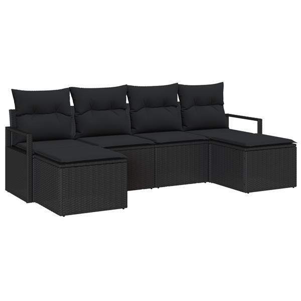 Grote foto vidaxl 6 delige tuinbankenset met kussens poly rattan zwart tuin en terras tuinmeubelen