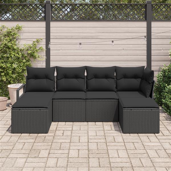 Grote foto vidaxl 6 delige tuinbankenset met kussens poly rattan zwart tuin en terras tuinmeubelen