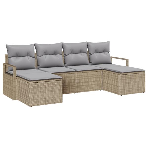 Grote foto vidaxl 6 delige tuinbankenset met kussens poly rattan beige tuin en terras tuinmeubelen