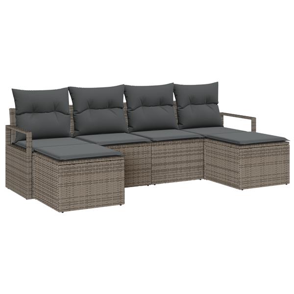 Grote foto vidaxl 6 delige tuinbankenset met kussens poly rattan grijs tuin en terras tuinmeubelen