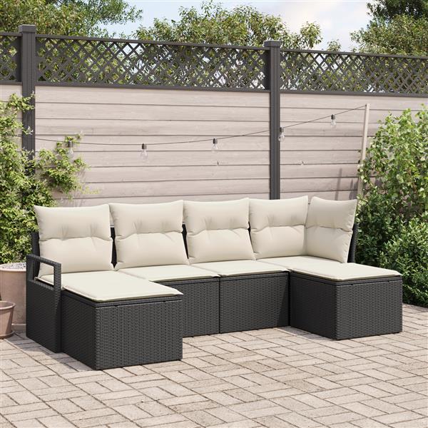 Grote foto vidaxl 6 delige tuinbankenset met kussens poly rattan zwart tuin en terras tuinmeubelen
