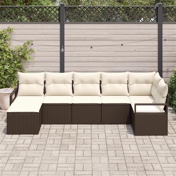 Grote foto vidaxl 7 delige loungeset met kussens bruin poly rattan tuin en terras tuinmeubelen