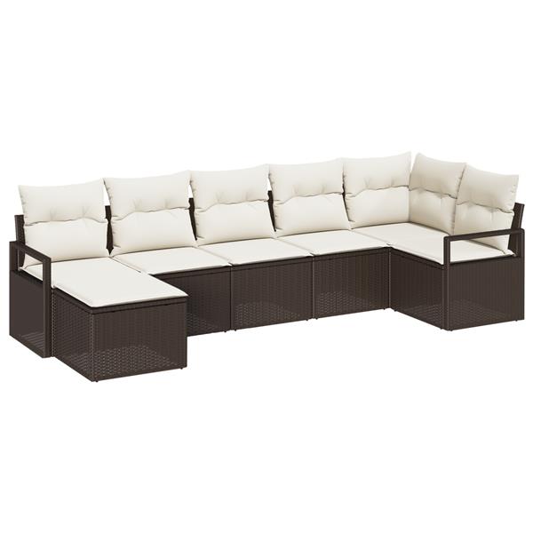 Grote foto vidaxl 7 delige loungeset met kussens bruin poly rattan tuin en terras tuinmeubelen