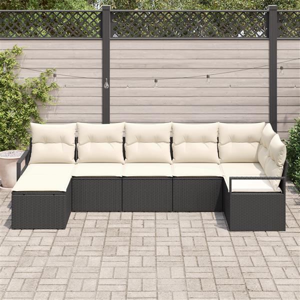 Grote foto vidaxl 7 delige tuin sofa set met kussens zwart poly rattan tuin en terras tuinmeubelen