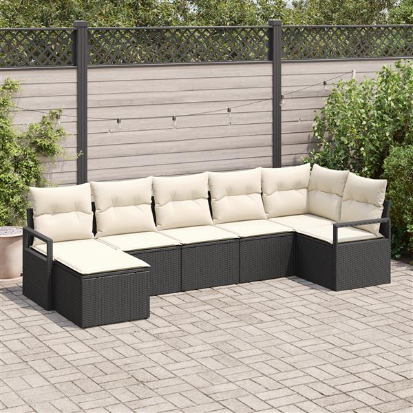 Grote foto vidaxl 7 delige tuin sofa set met kussens zwart poly rattan tuin en terras tuinmeubelen
