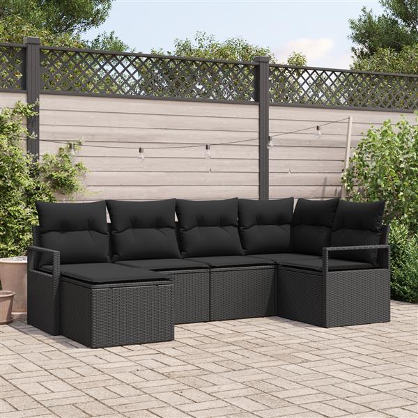 Grote foto vidaxl 6 delige tuinset met kussens zwart poly rattan tuin en terras tuinmeubelen