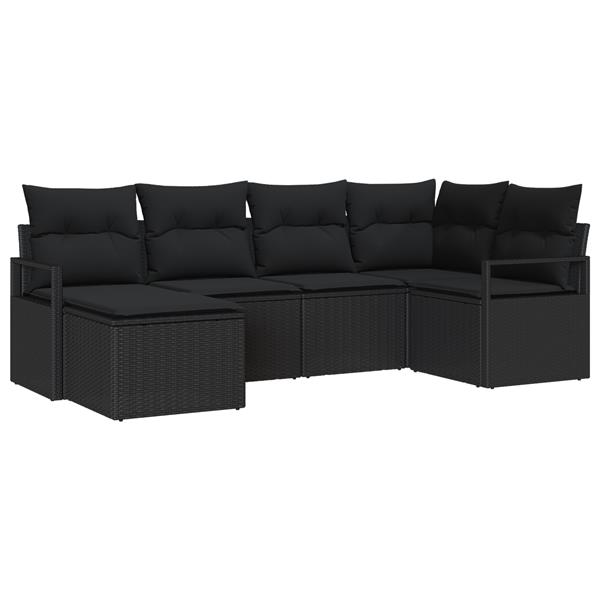 Grote foto vidaxl 6 delige tuinset met kussens zwart poly rattan tuin en terras tuinmeubelen