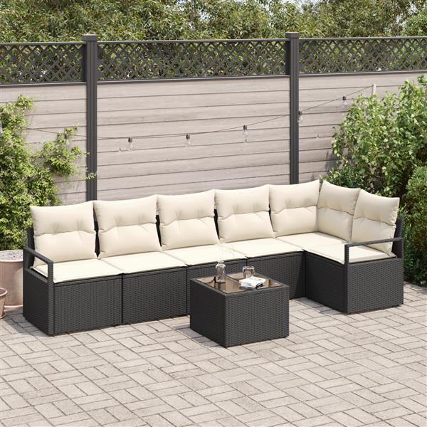 Grote foto vidaxl 6 delige tuinbankenset met kussens poly rattan bruin tuin en terras tuinmeubelen