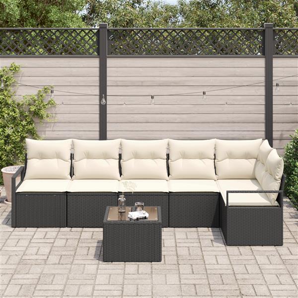 Grote foto vidaxl 6 delige tuinbankenset met kussens poly rattan bruin tuin en terras tuinmeubelen