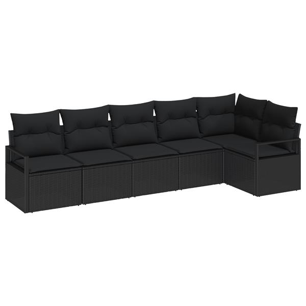 Grote foto vidaxl 6 delige tuinbankenset met kussens poly rattan zwart tuin en terras tuinmeubelen