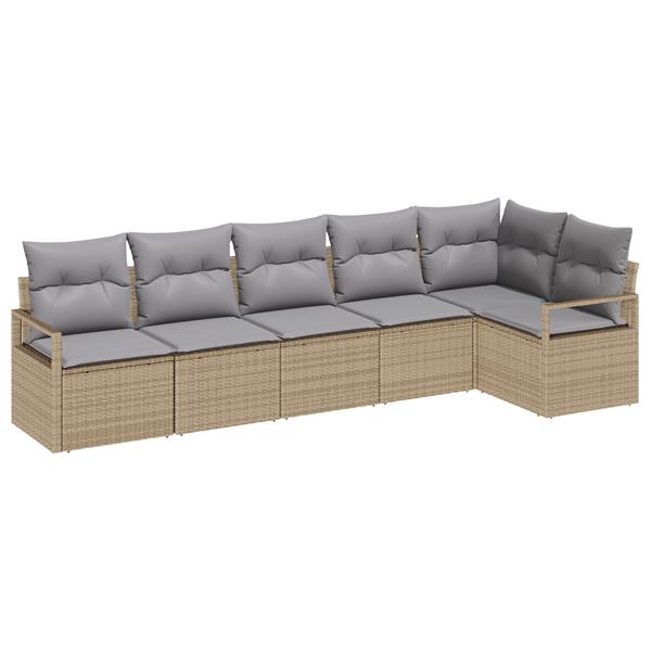 Grote foto vidaxl 6 delige tuinbankenset met kussens poly rattan beige tuin en terras tuinmeubelen