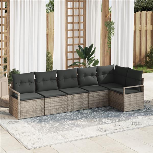 Grote foto vidaxl 6 delige tuinbankenset met kussens poly rattan grijs tuin en terras tuinmeubelen