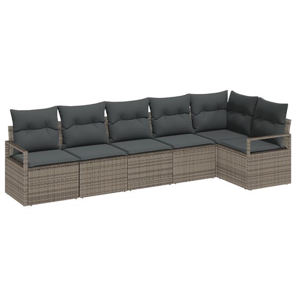 Grote foto vidaxl 6 delige tuinbankenset met kussens poly rattan grijs tuin en terras tuinmeubelen
