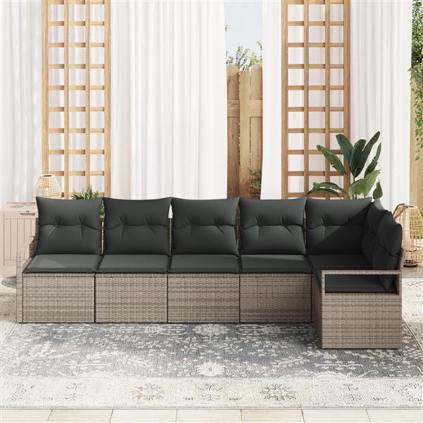 Grote foto vidaxl 6 delige tuinbankenset met kussens poly rattan grijs tuin en terras tuinmeubelen