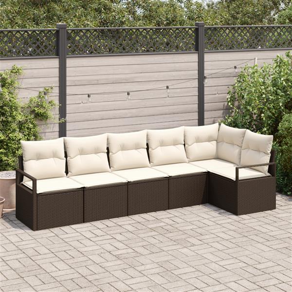 Grote foto vidaxl 6 delige tuinbankenset met kussens poly rattan bruin tuin en terras tuinmeubelen