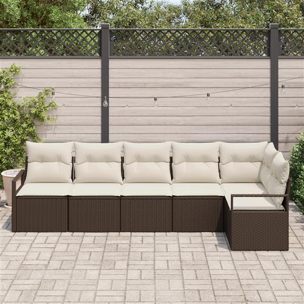 Grote foto vidaxl 6 delige tuinbankenset met kussens poly rattan bruin tuin en terras tuinmeubelen