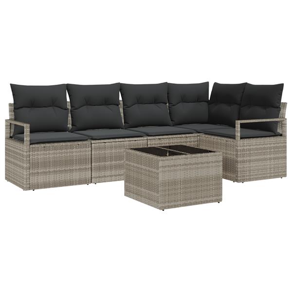 Grote foto vidaxl 6 delige tuinset met kussens in grijs poly rattan tuin en terras tuinmeubelen