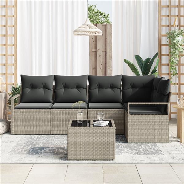Grote foto vidaxl 6 delige tuinset met kussens in grijs poly rattan tuin en terras tuinmeubelen
