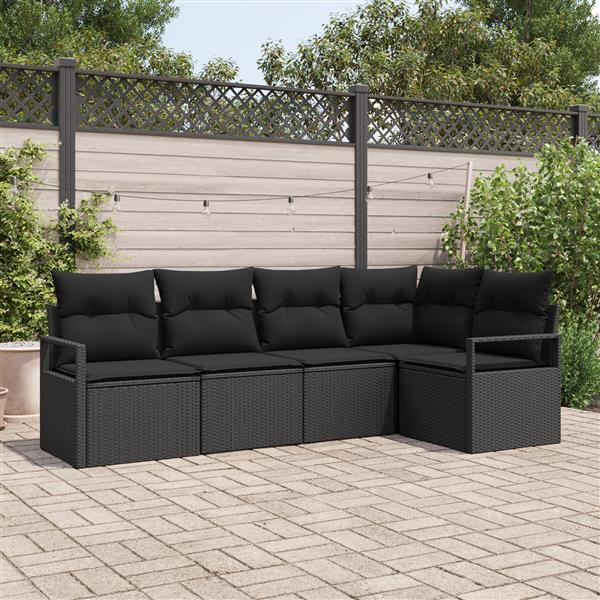 Grote foto vidaxl 5 delige tuinset met kussens zwart poly rattan tuin en terras tuinmeubelen