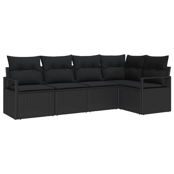 Grote foto vidaxl 5 delige tuinset met kussens zwart poly rattan tuin en terras tuinmeubelen