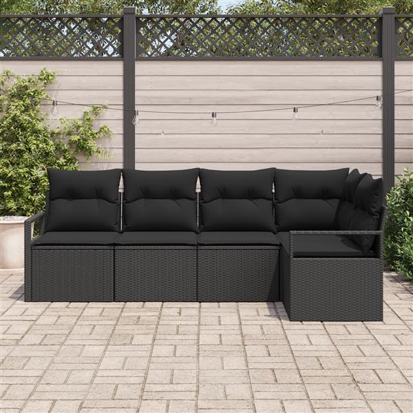 Grote foto vidaxl 5 delige tuinset met kussens zwart poly rattan tuin en terras tuinmeubelen