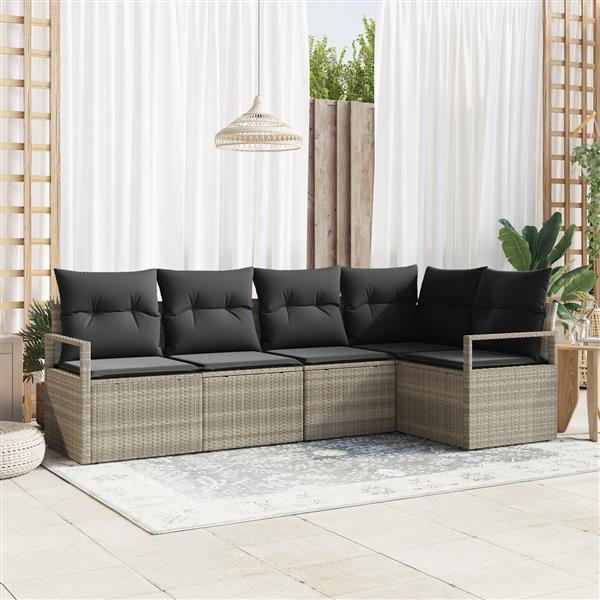 Grote foto vidaxl 5 delige tuinset met kussens lichtgrijs poly rattan tuin en terras tuinmeubelen