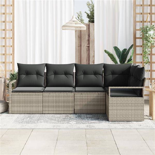 Grote foto vidaxl 5 delige tuinset met kussens lichtgrijs poly rattan tuin en terras tuinmeubelen