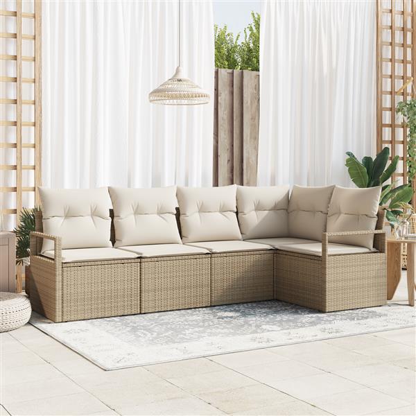 Grote foto vidaxl 5 delige tuinset met kussens in beige van poly rattan tuin en terras tuinmeubelen