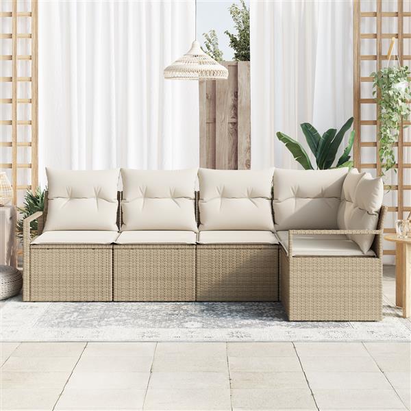 Grote foto vidaxl 5 delige tuinset met kussens in beige van poly rattan tuin en terras tuinmeubelen