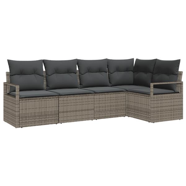 Grote foto vidaxl 5 delige tuinset met kussens van grijs poly rattan tuin en terras tuinmeubelen