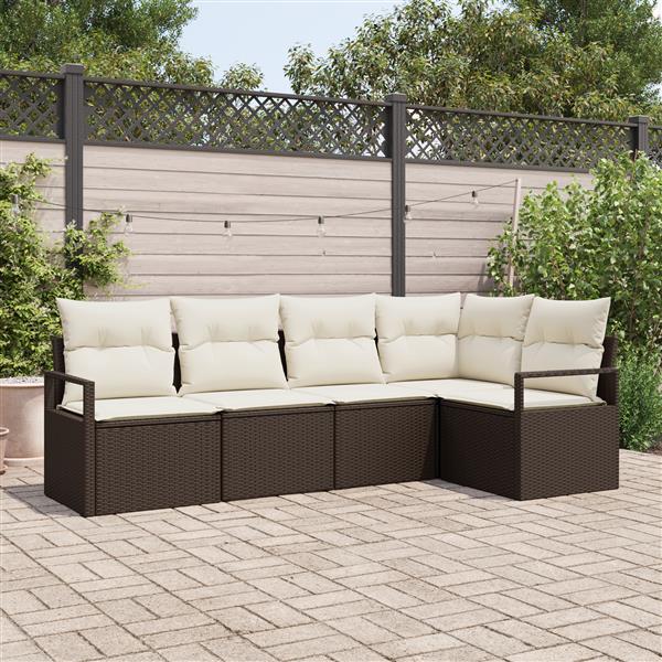 Grote foto vidaxl 5 delige tuinset met kussens bruin poly rattan tuin en terras tuinmeubelen