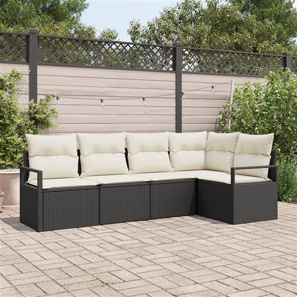 Grote foto vidaxl 5 delige tuinset met kussens van zwart poly rattan tuin en terras tuinmeubelen