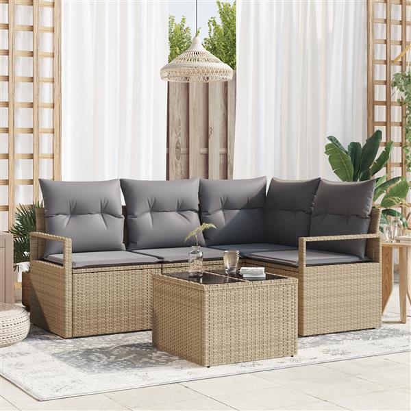Grote foto vidaxl 5 delige tuinbankenset met kussens poly rattan zwart tuin en terras tuinmeubelen