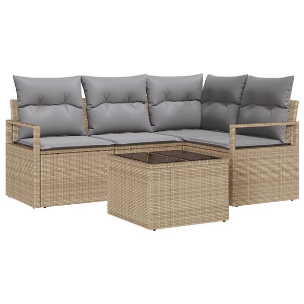 Grote foto vidaxl 5 delige tuinbankenset met kussens poly rattan zwart tuin en terras tuinmeubelen