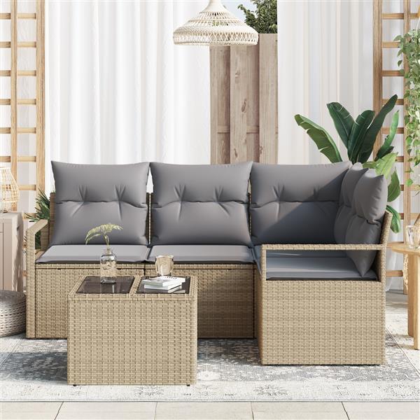 Grote foto vidaxl 5 delige tuinbankenset met kussens poly rattan zwart tuin en terras tuinmeubelen