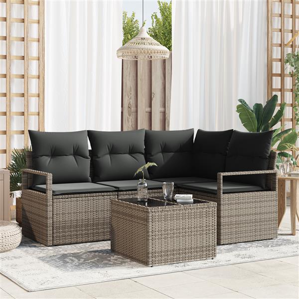 Grote foto vidaxl 4 delige tuinbankenset met kussens poly rattan zwart tuin en terras tuinmeubelen