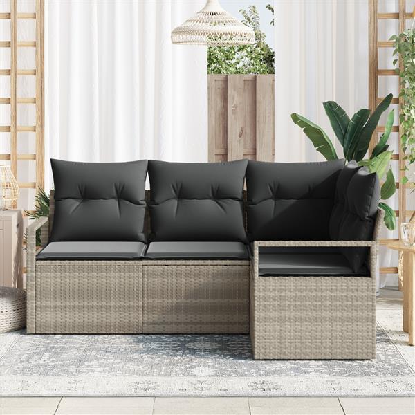 Grote foto vidaxl 4 delige tuinbankenset met kussens poly rattan lichtgrijs tuin en terras tuinmeubelen