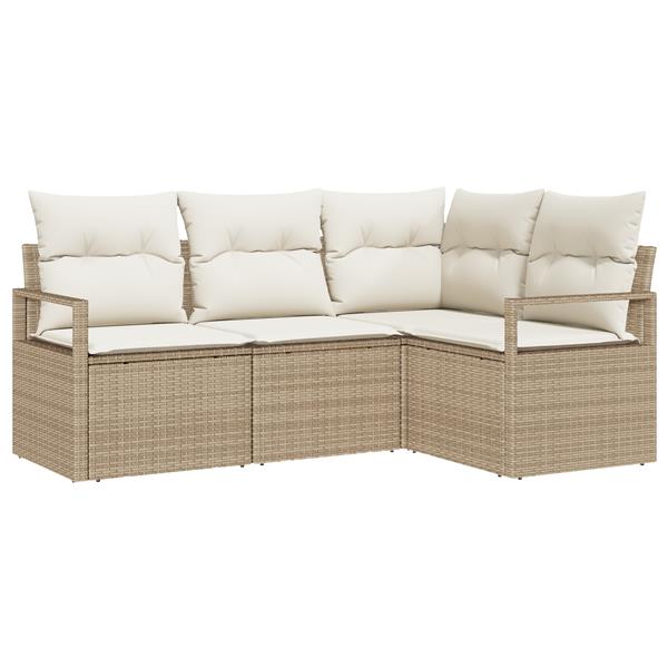 Grote foto vidaxl 4 delige tuinbankenset met kussens poly rattan beige tuin en terras tuinmeubelen