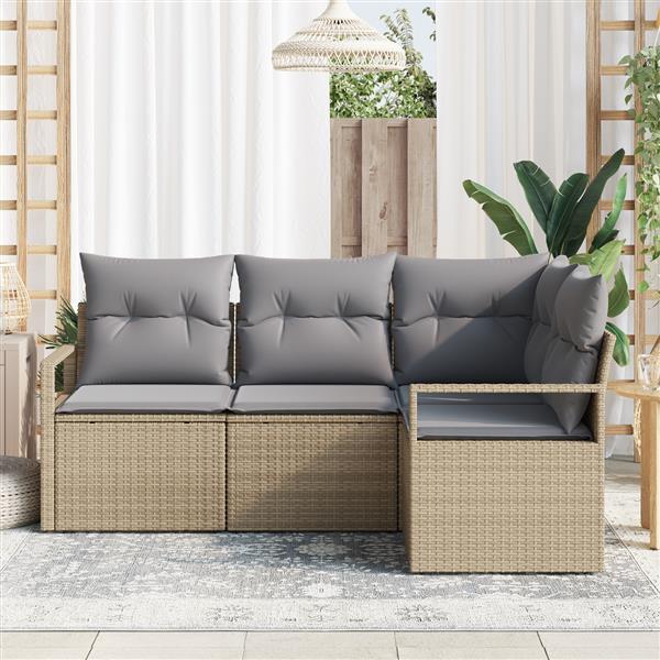 Grote foto vidaxl 4 delige tuinbankenset met kussens poly rattan beige tuin en terras tuinmeubelen