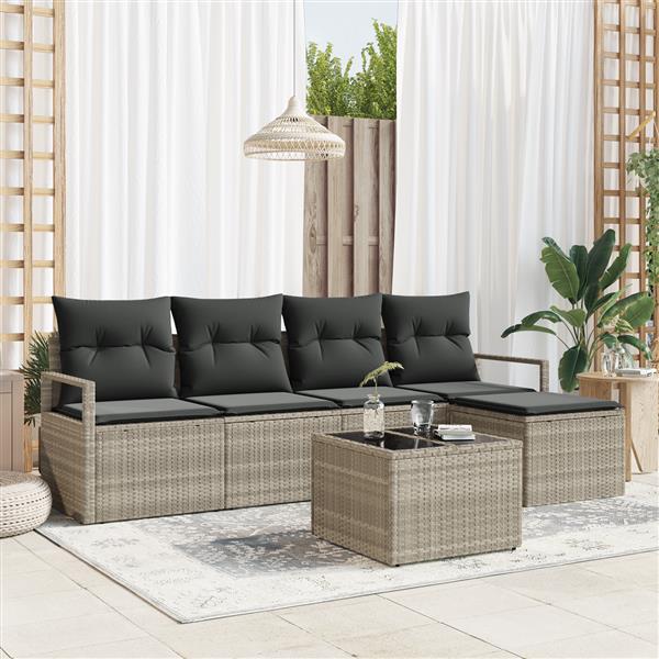 Grote foto vidaxl 6 delige tuinbankenset met kussens poly rattan grijs tuin en terras tuinmeubelen