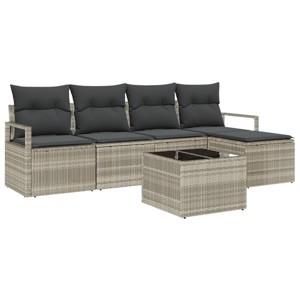 Grote foto vidaxl 6 delige tuinbankenset met kussens poly rattan grijs tuin en terras tuinmeubelen