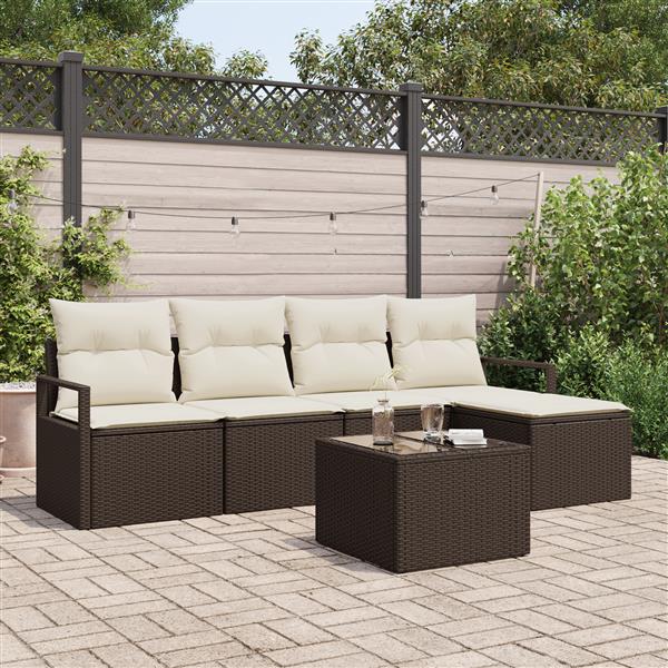 Grote foto vidaxl 5 delige tuinbankenset met kussens poly rattan grijs tuin en terras tuinmeubelen