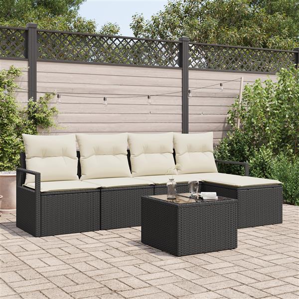 Grote foto vidaxl 5 delige tuinbankenset met kussens poly rattan bruin tuin en terras tuinmeubelen