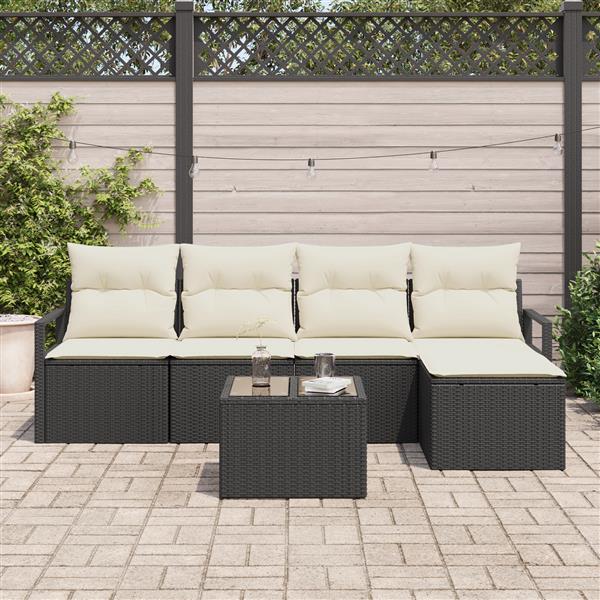 Grote foto vidaxl 5 delige tuinbankenset met kussens poly rattan bruin tuin en terras tuinmeubelen