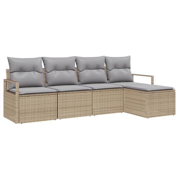 Grote foto vidaxl 5 delige tuinbankenset met kussens poly rattan beige tuin en terras tuinmeubelen