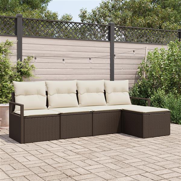 Grote foto vidaxl 5 delige tuinbankenset met kussens poly rattan bruin tuin en terras tuinmeubelen