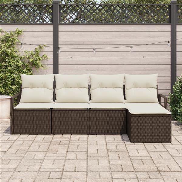 Grote foto vidaxl 5 delige tuinbankenset met kussens poly rattan bruin tuin en terras tuinmeubelen