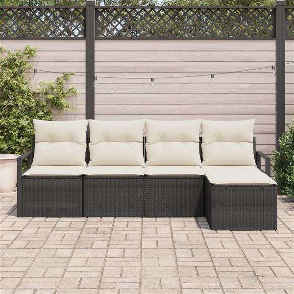 Grote foto vidaxl 5 delige tuinbankenset met kussens poly rattan zwart tuin en terras tuinmeubelen