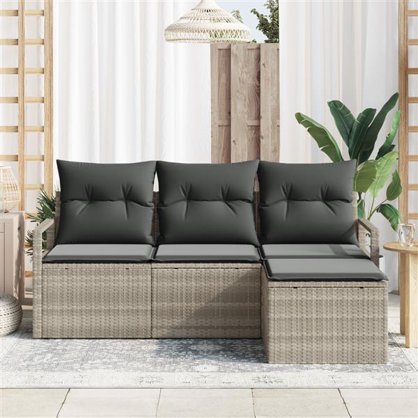 Grote foto vidaxl 4 delige tuinsofa set met kussens lichtgrijs poly rattan tuin en terras tuinmeubelen