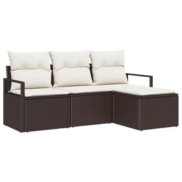 Grote foto vidaxl 4 delige tuinbankset met kussens bruin poly rattan tuin en terras tuinmeubelen